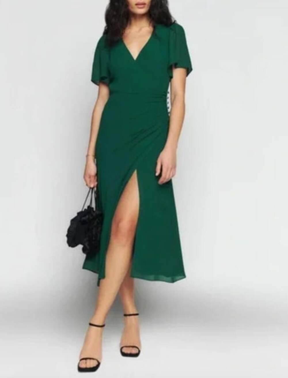 REFORMATION Dress Size XS / S Maxi Emerald Green Buttons Breanna V Neck